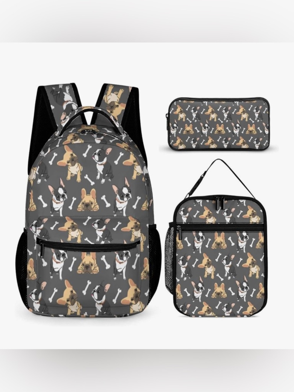 Bulldog Print Backpack Set